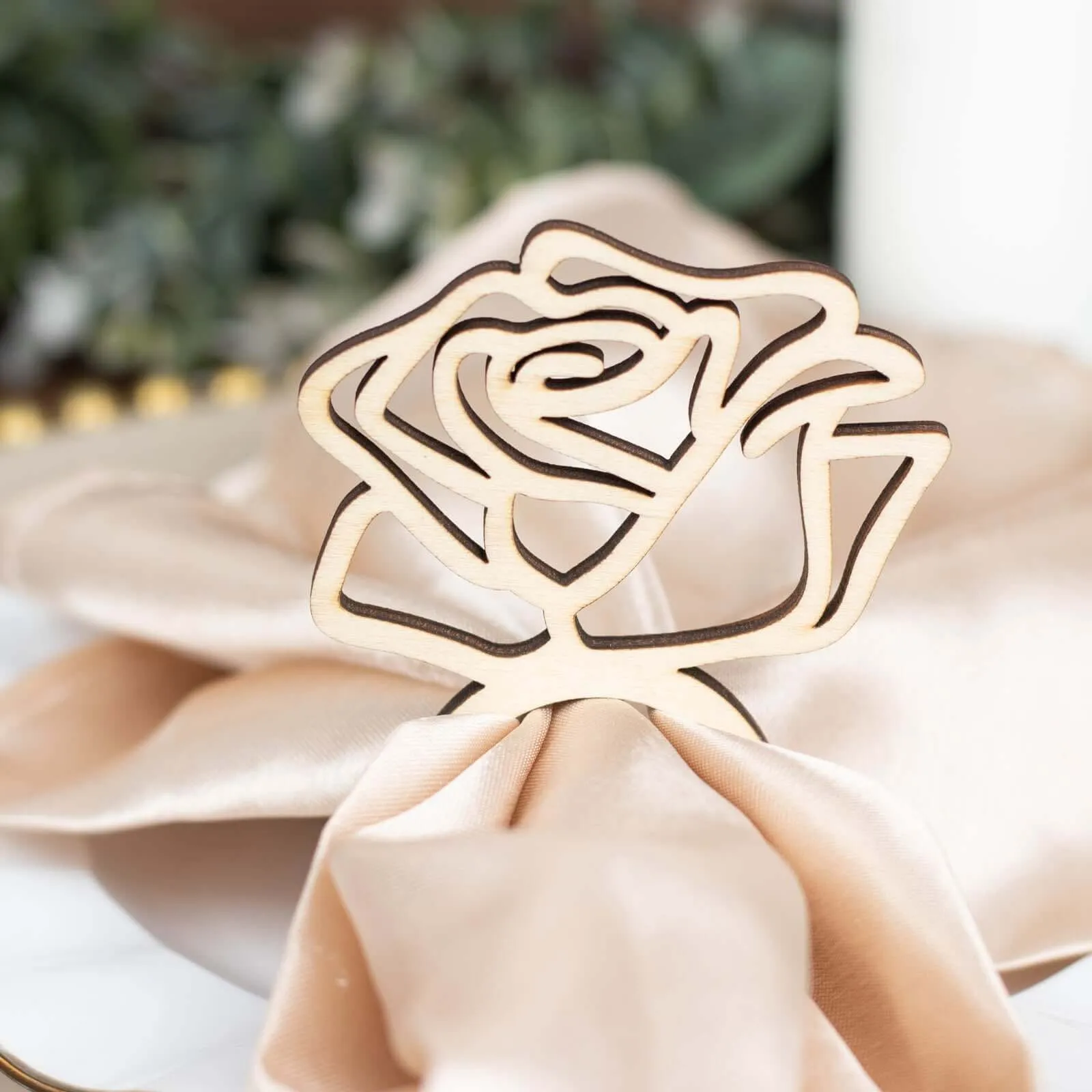 10 Pack 4" Natural Wood Laser Cut Rose Design Rustic Napkin Rings, Boho Farmhouse Napkin Holders