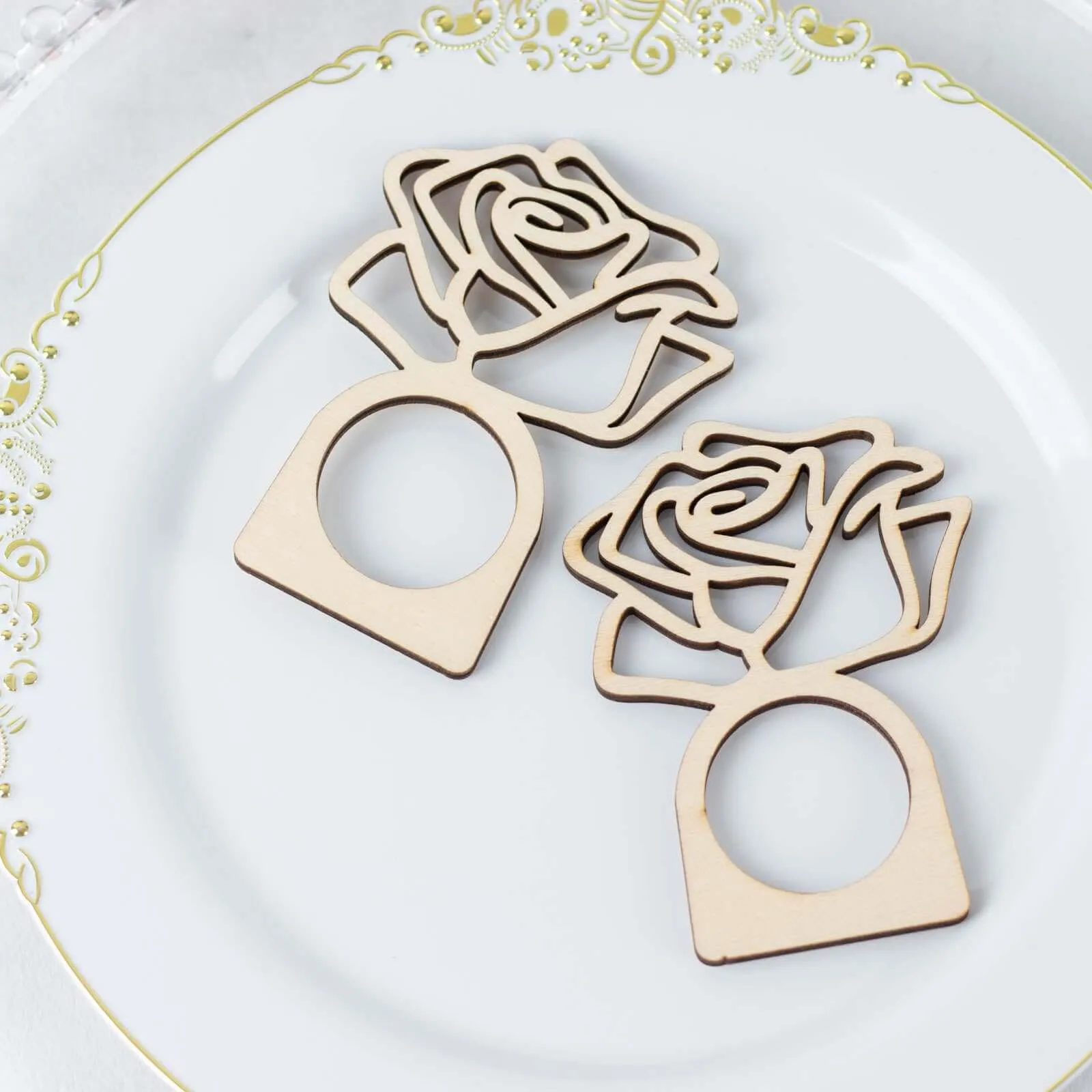 10 Pack 4" Natural Wood Laser Cut Rose Design Rustic Napkin Rings, Boho Farmhouse Napkin Holders