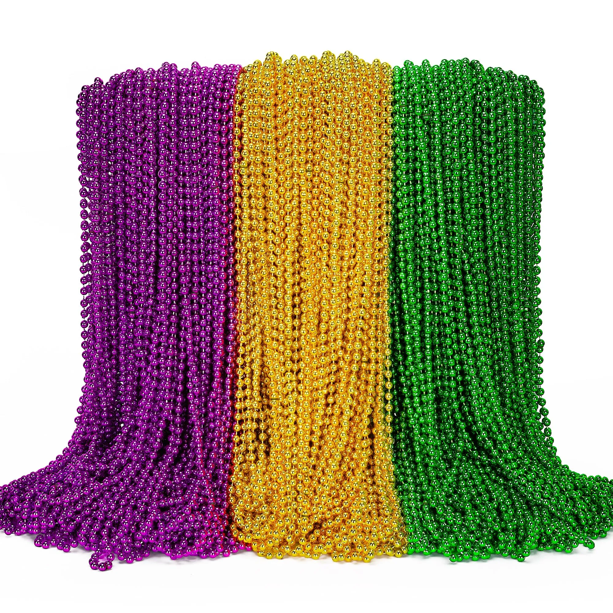 144PCS Mardi Gras Beads, Mardi Gras Green Purple Gold Metallic Beads Necklaces Accessories Bulk, Mardi Gras Beads Necklace Costumes Women Men Kids for Parade Throws Party Decorations Favor Supplies