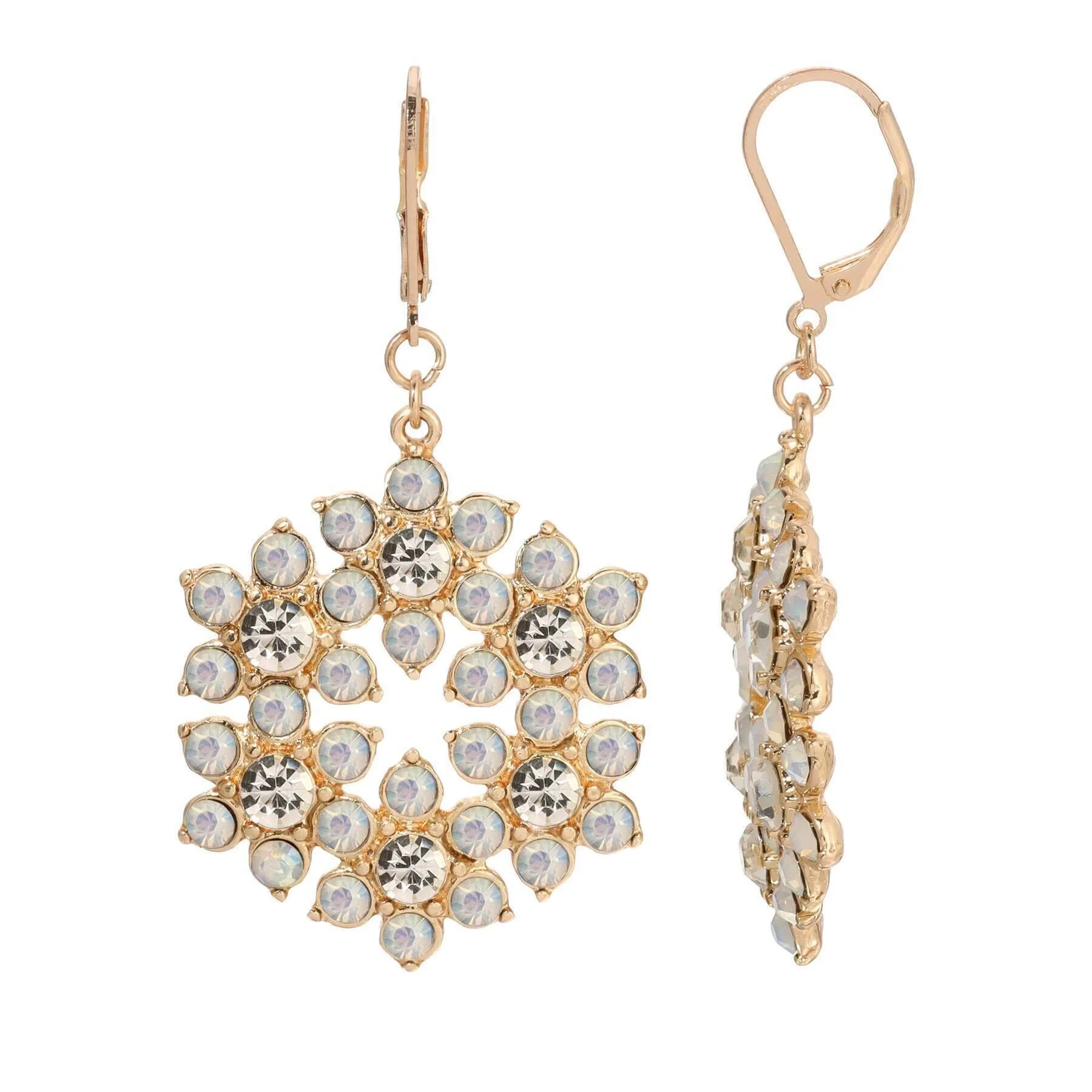 1928 Jewelry Opal Radiance Stone & Crystal Snowflake Drop Earrings