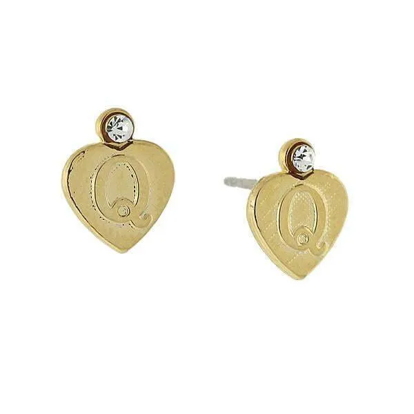 1928 Jewelry Round Crystal Gold Initial Heart Stud Earrings