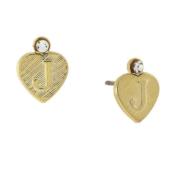 1928 Jewelry Round Crystal Gold Initial Heart Stud Earrings