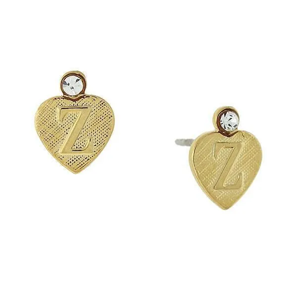 1928 Jewelry Round Crystal Gold Initial Heart Stud Earrings