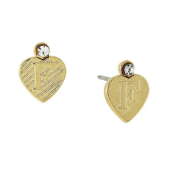 1928 Jewelry Round Crystal Gold Initial Heart Stud Earrings