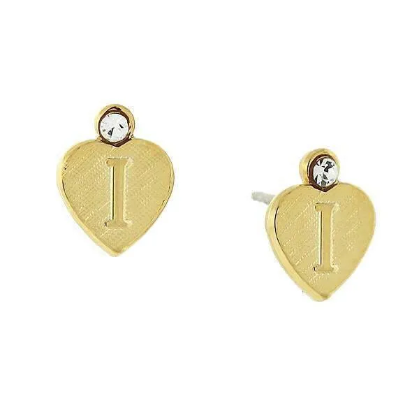 1928 Jewelry Round Crystal Gold Initial Heart Stud Earrings