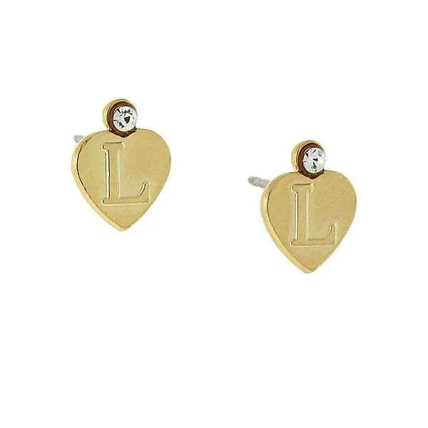 1928 Jewelry Round Crystal Gold Initial Heart Stud Earrings