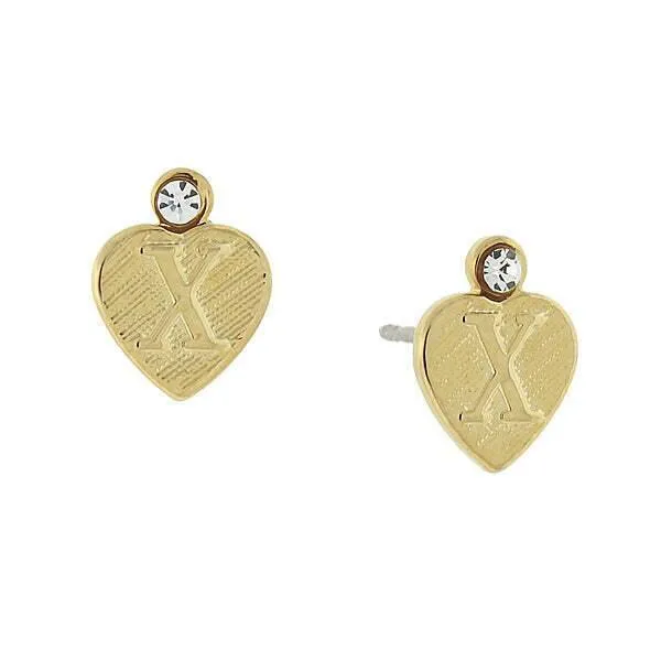 1928 Jewelry Round Crystal Gold Initial Heart Stud Earrings