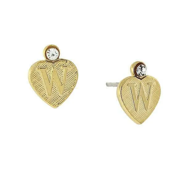 1928 Jewelry Round Crystal Gold Initial Heart Stud Earrings