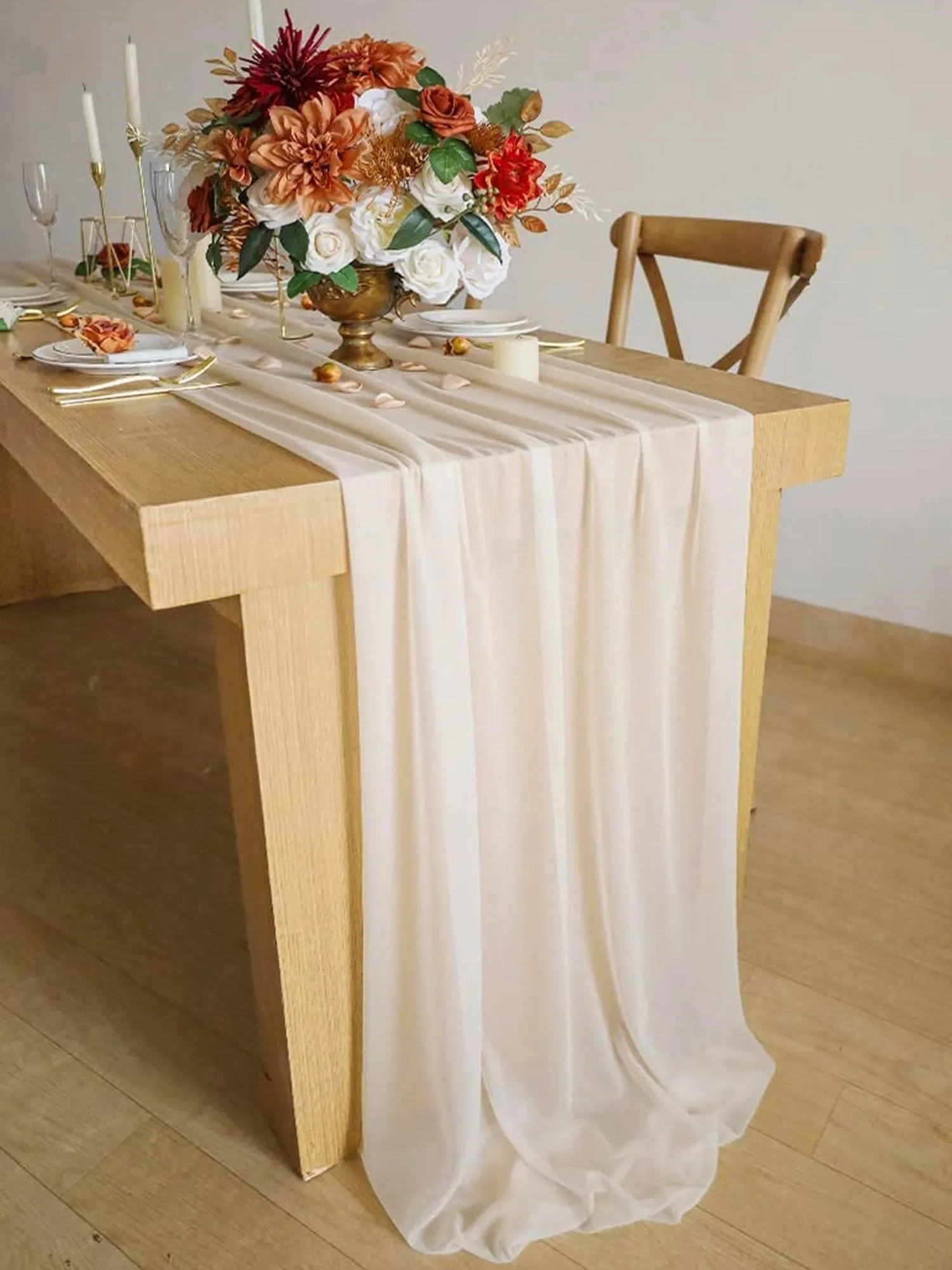 9.8Ft Ivory Sheer Chiffon Table Runner