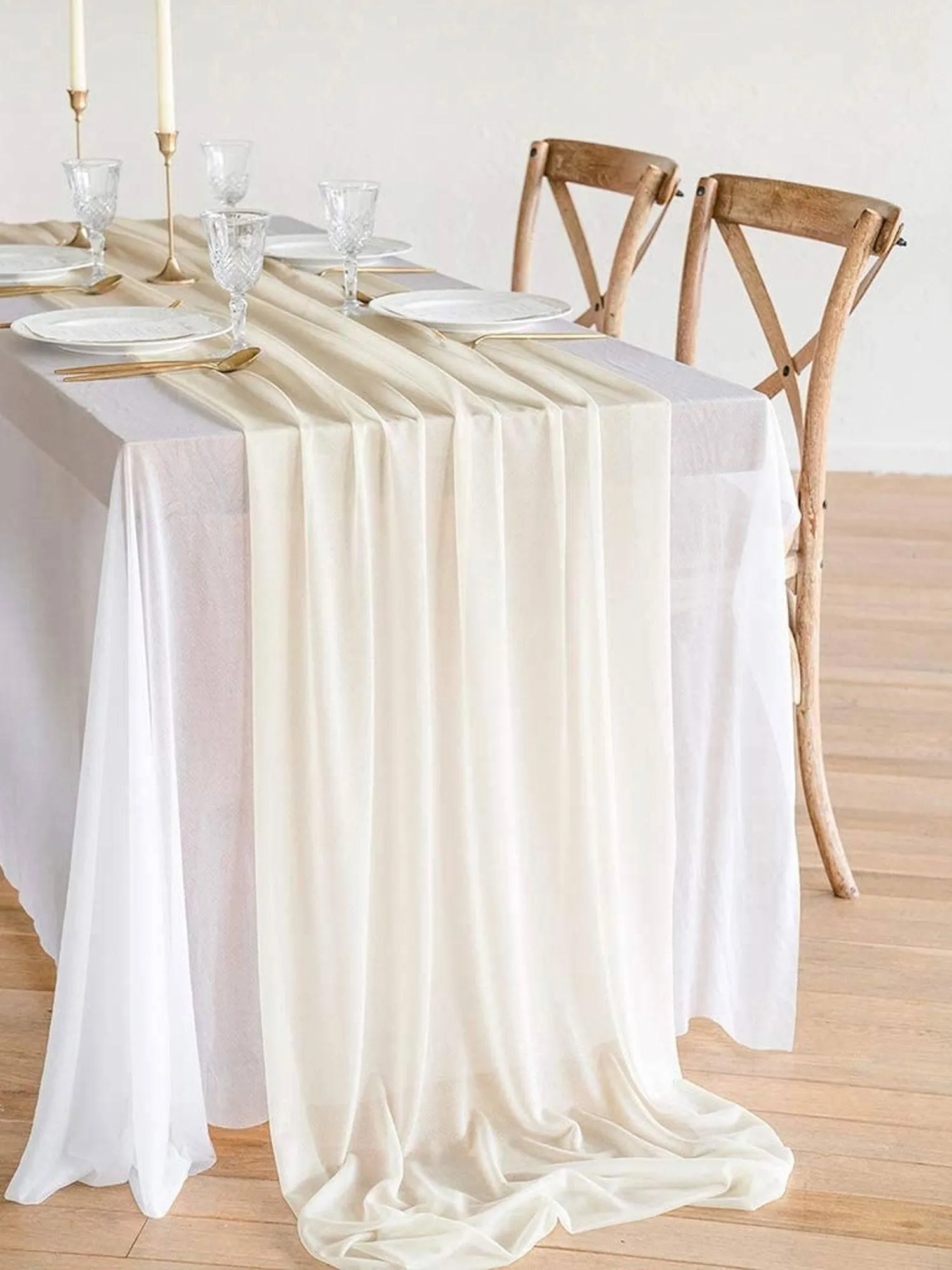 9.8Ft Ivory Sheer Chiffon Table Runner