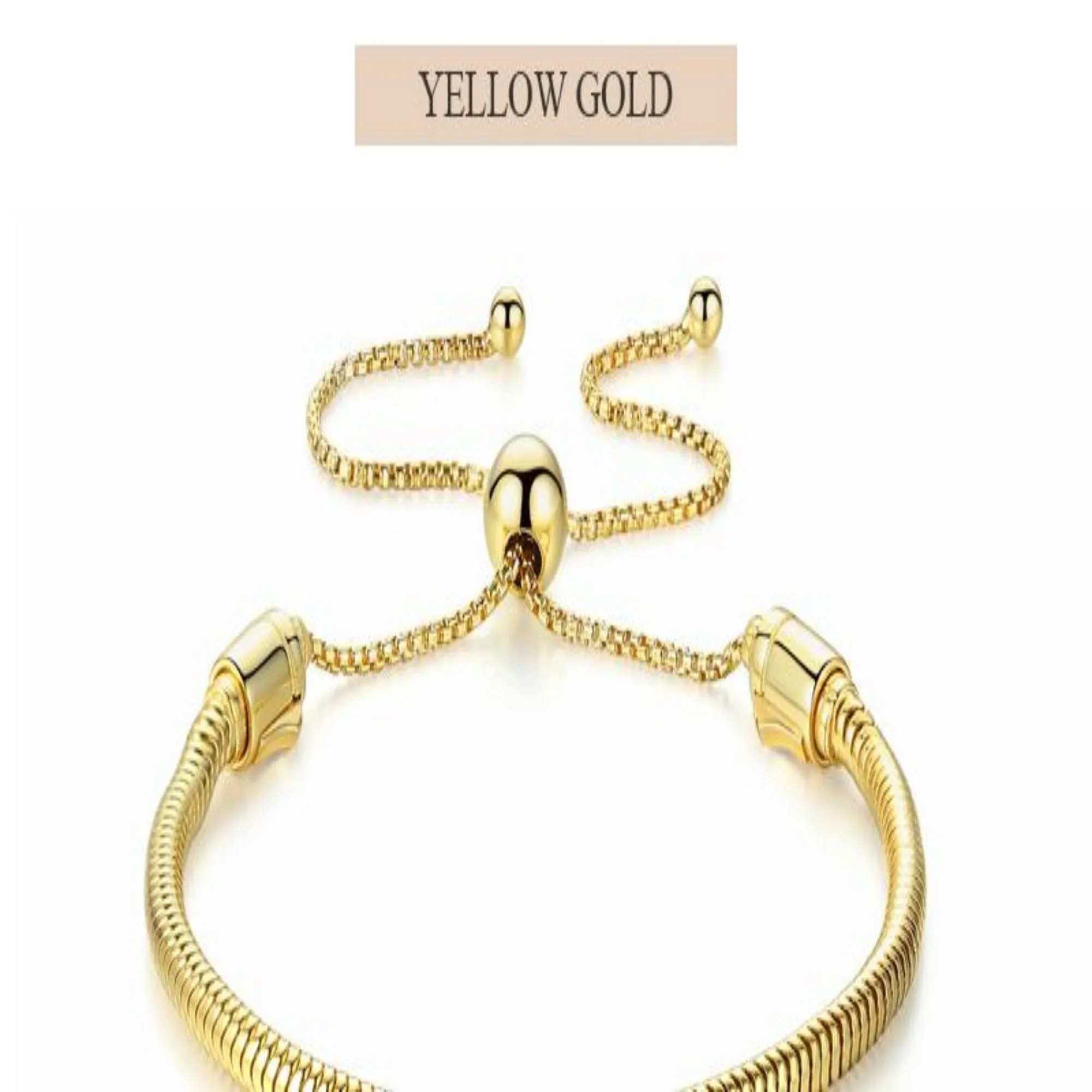 Adjustable Snake Chain Yellow Gold over Bead Charm Bracelet