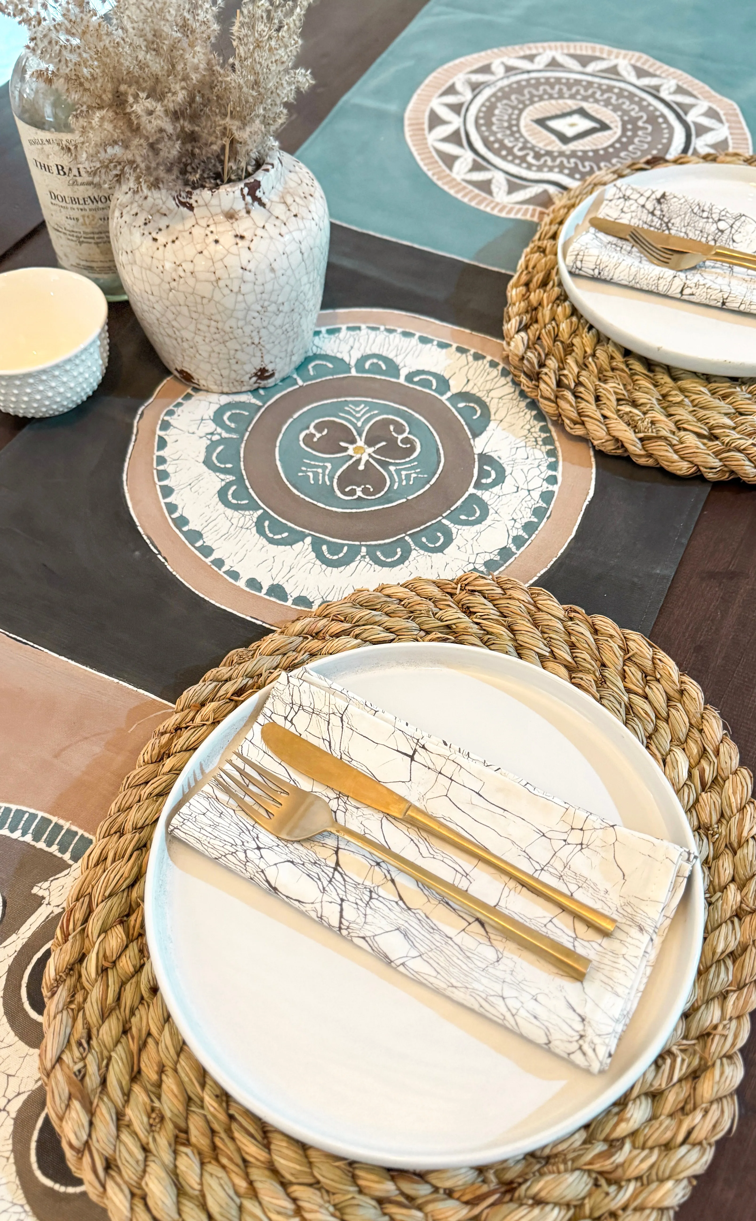 African Circles Teal Collection Table Runner