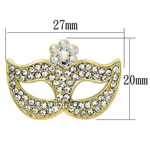 Alamode Flash Gold White Metal Brooches with Top Grade Crystal in Aurora Borealis (Rainbow Effect)