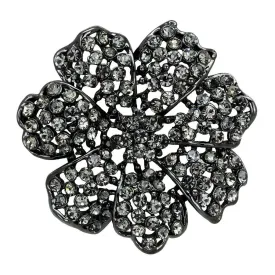 Alamode Ruthenium White Metal Brooches with Top Grade Crystal in Black Diamond