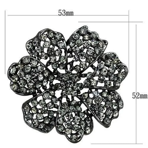 Alamode Ruthenium White Metal Brooches with Top Grade Crystal in Black Diamond