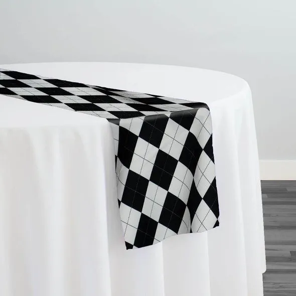 Argyle (Poly Print) Table Runner in Black and White