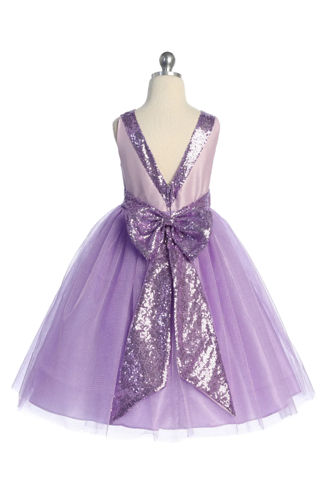 AS498 Kids Dream - Matching Sequins V Back & Bow Girls Dress