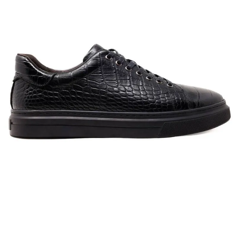 Barabas Serpent Flash Men's Black Lace-Up Casual Sneakers Genuine Leather