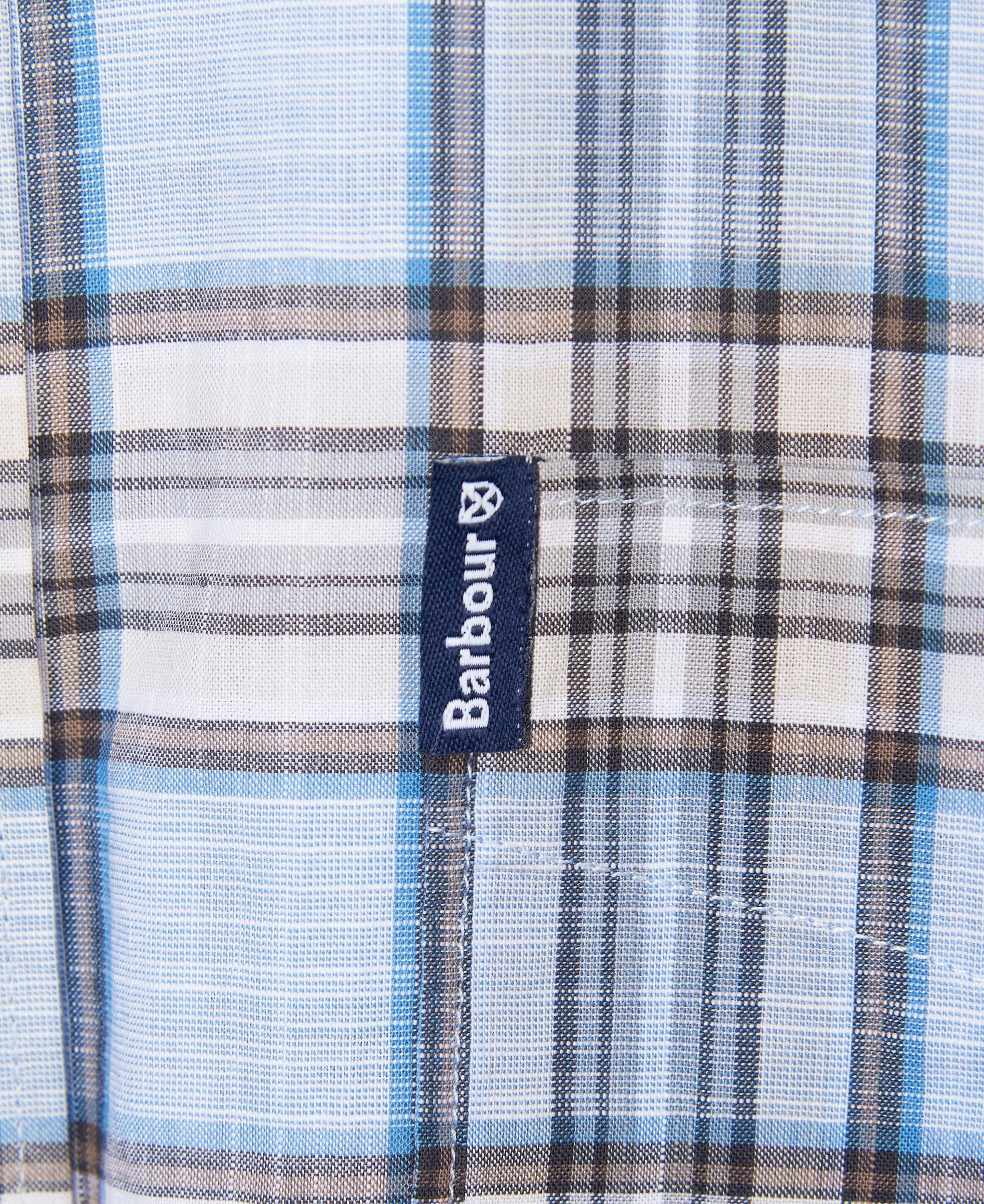 Barbour Highland Check 26 Light Blue and Khaki Long Sleeve Button Down Collar Tailored Fit Shirt