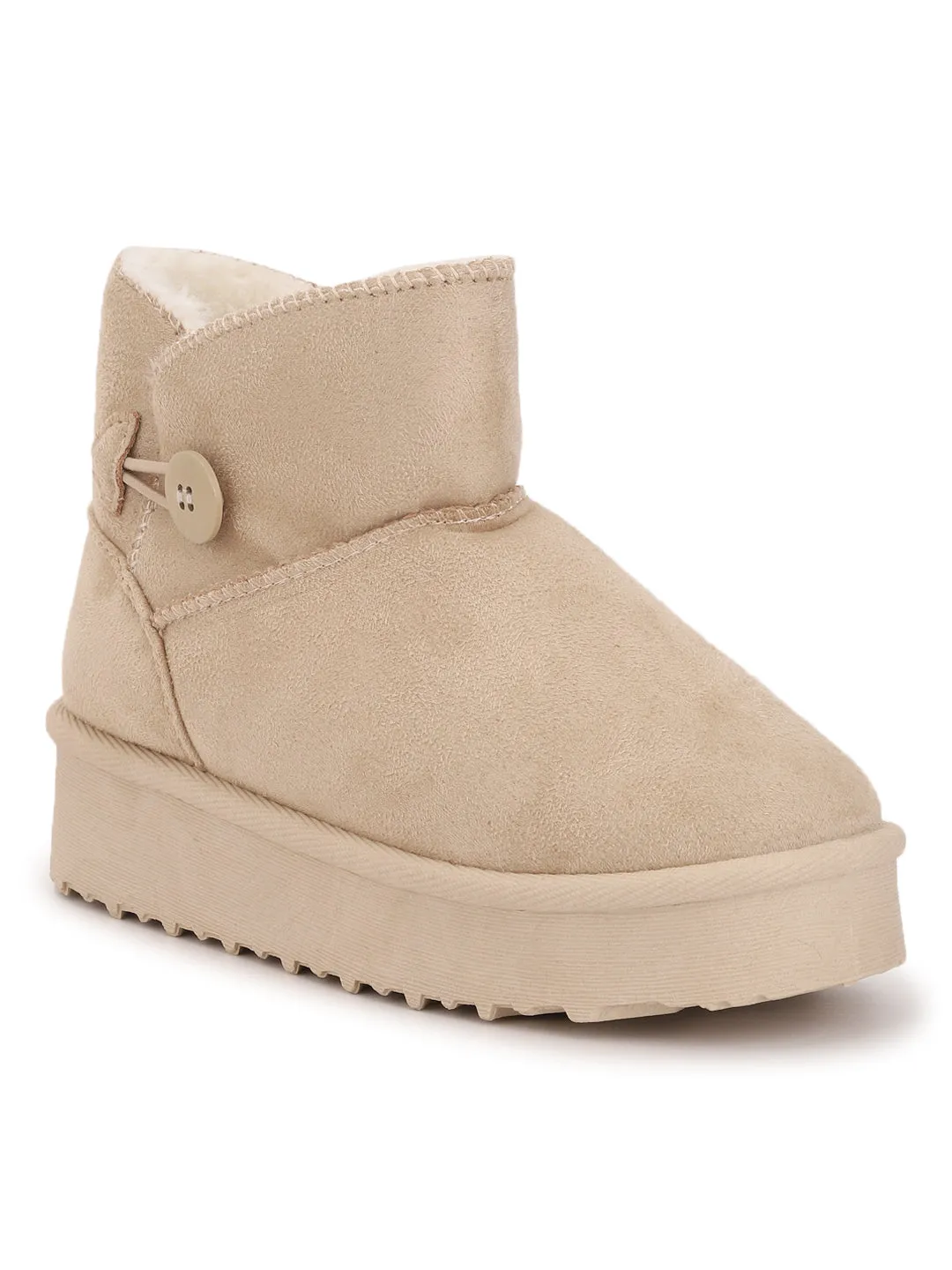 Beige Suede Winter Stylish Ankle Boots For Kids-Unisex (TC-RS3685-BEIG)