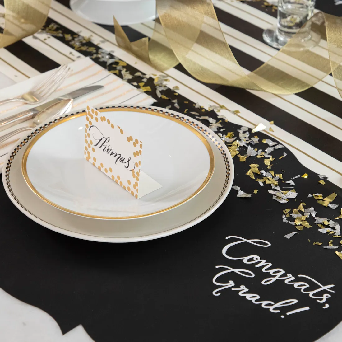 Black And Gold Awning Stripe Paper Table Runner