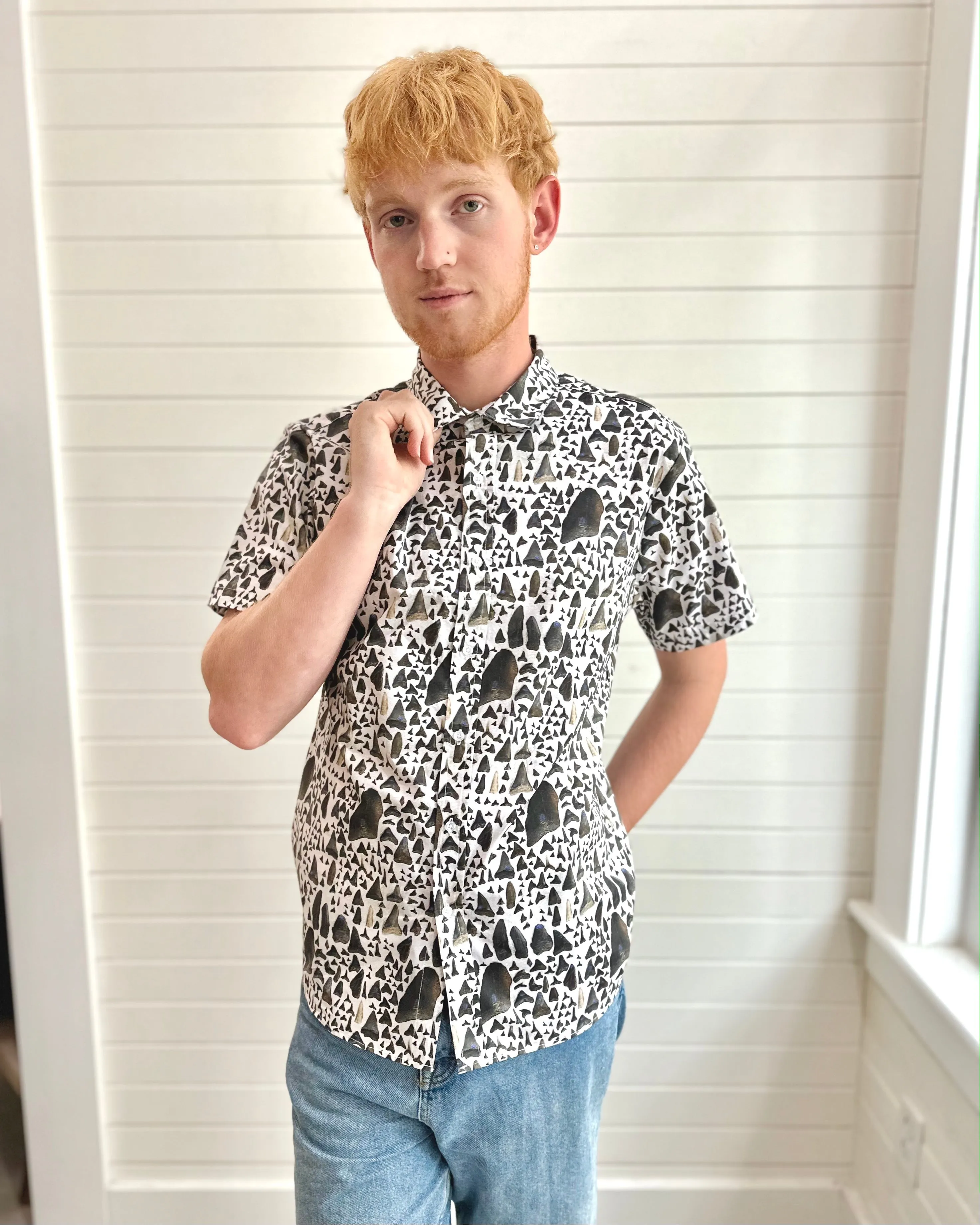 Blank Canvas Button up- SharkTooth Print