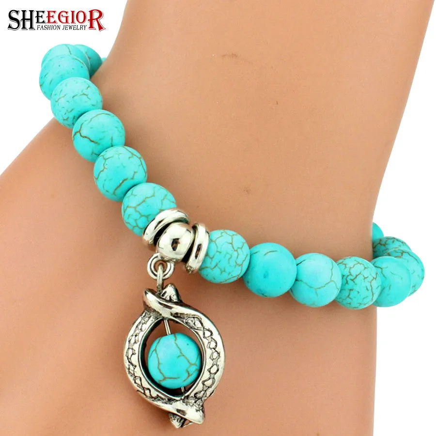 Boho Vintage Turquoises Charms Bracelet