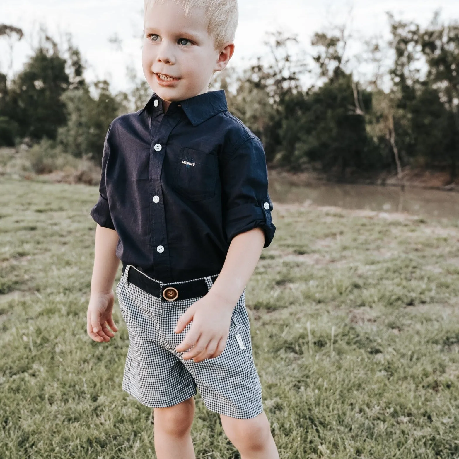 Boys Oscar Shorts - Navy Gingham