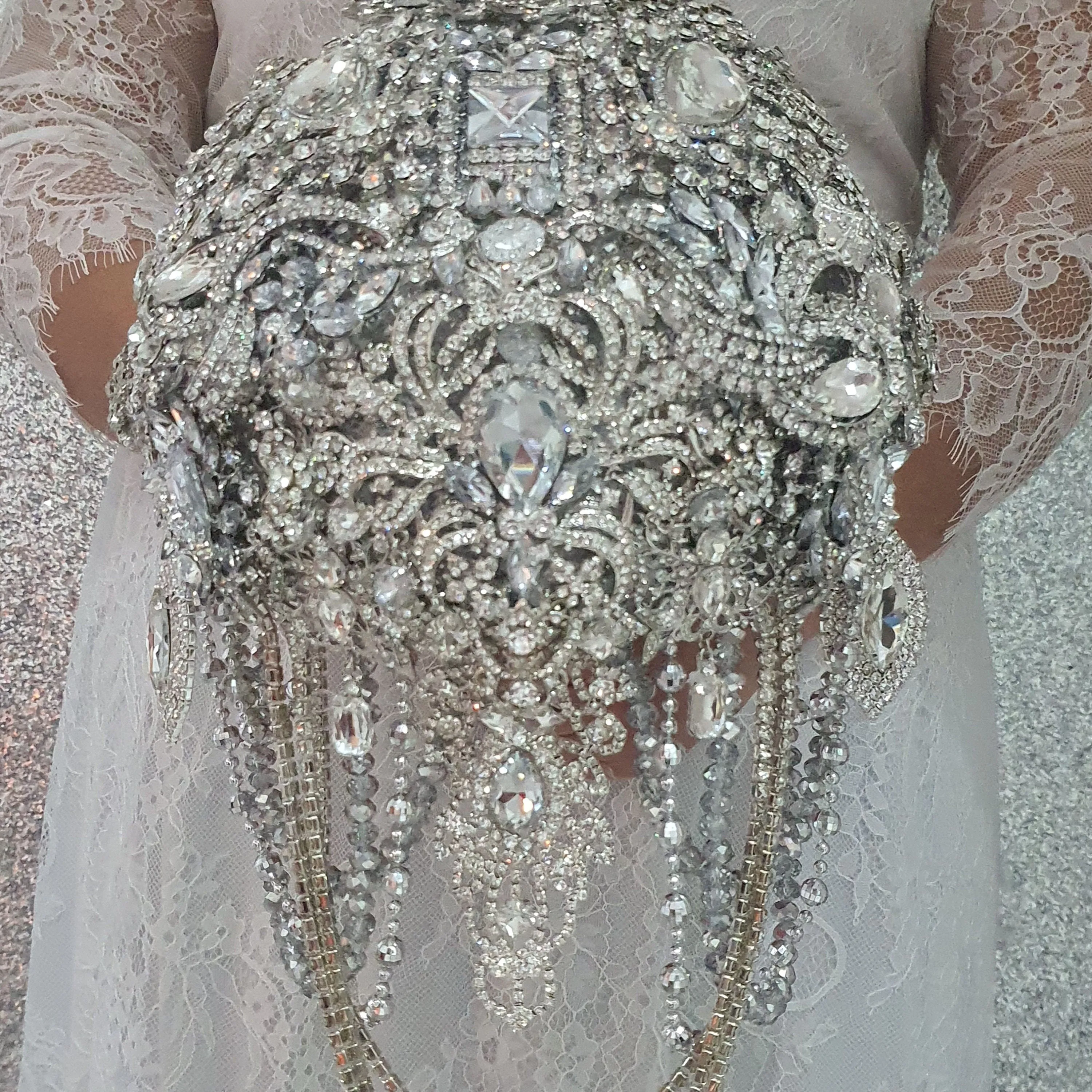 Brooch bouquet, 10" Jewel crystal wedding bouquet  grooms buttonhole Crystal  brides bouquet  cascade Jewel bouquet by Crystal wedding uk