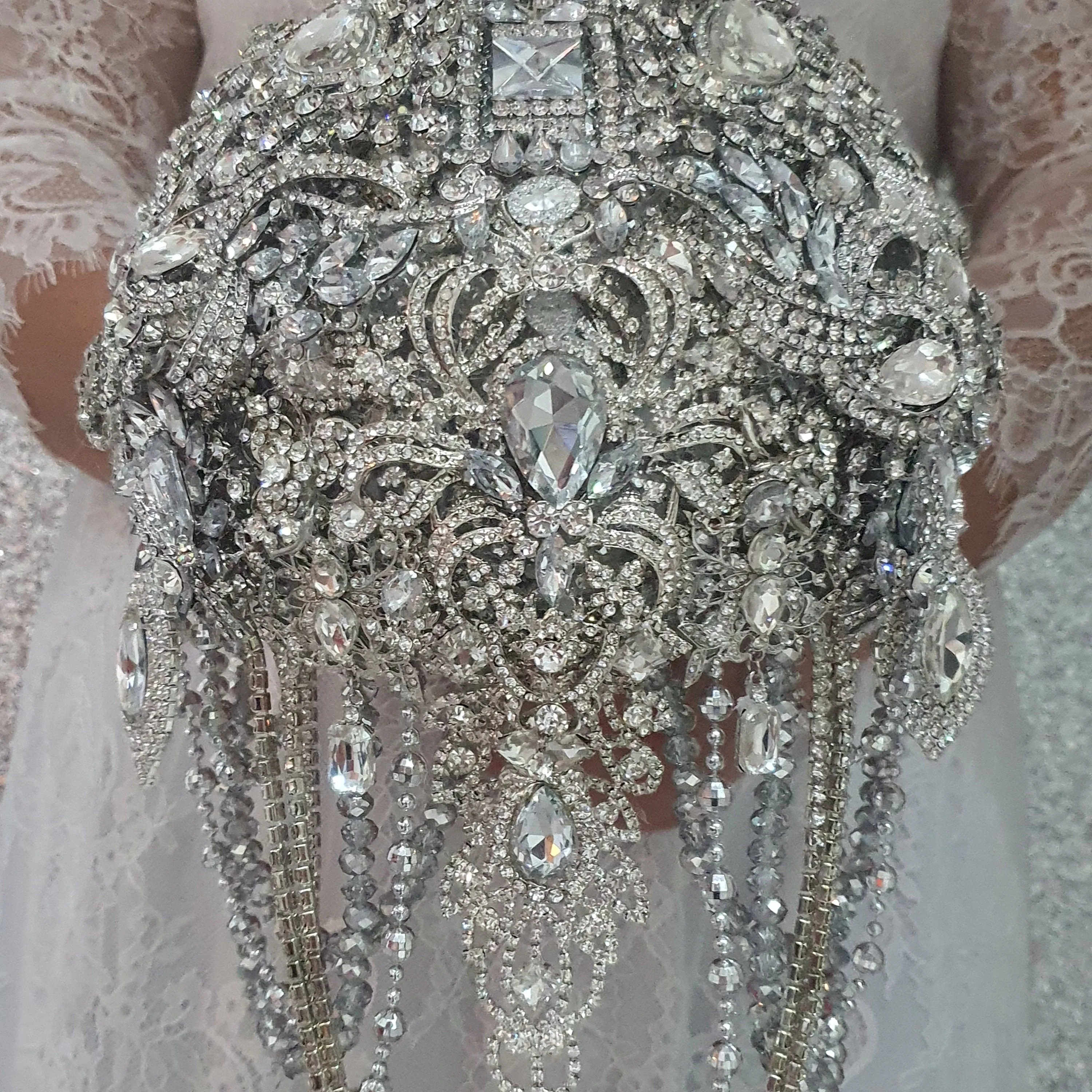 Brooch bouquet, 10" Jewel crystal wedding bouquet  grooms buttonhole Crystal  brides bouquet  cascade Jewel bouquet by Crystal wedding uk