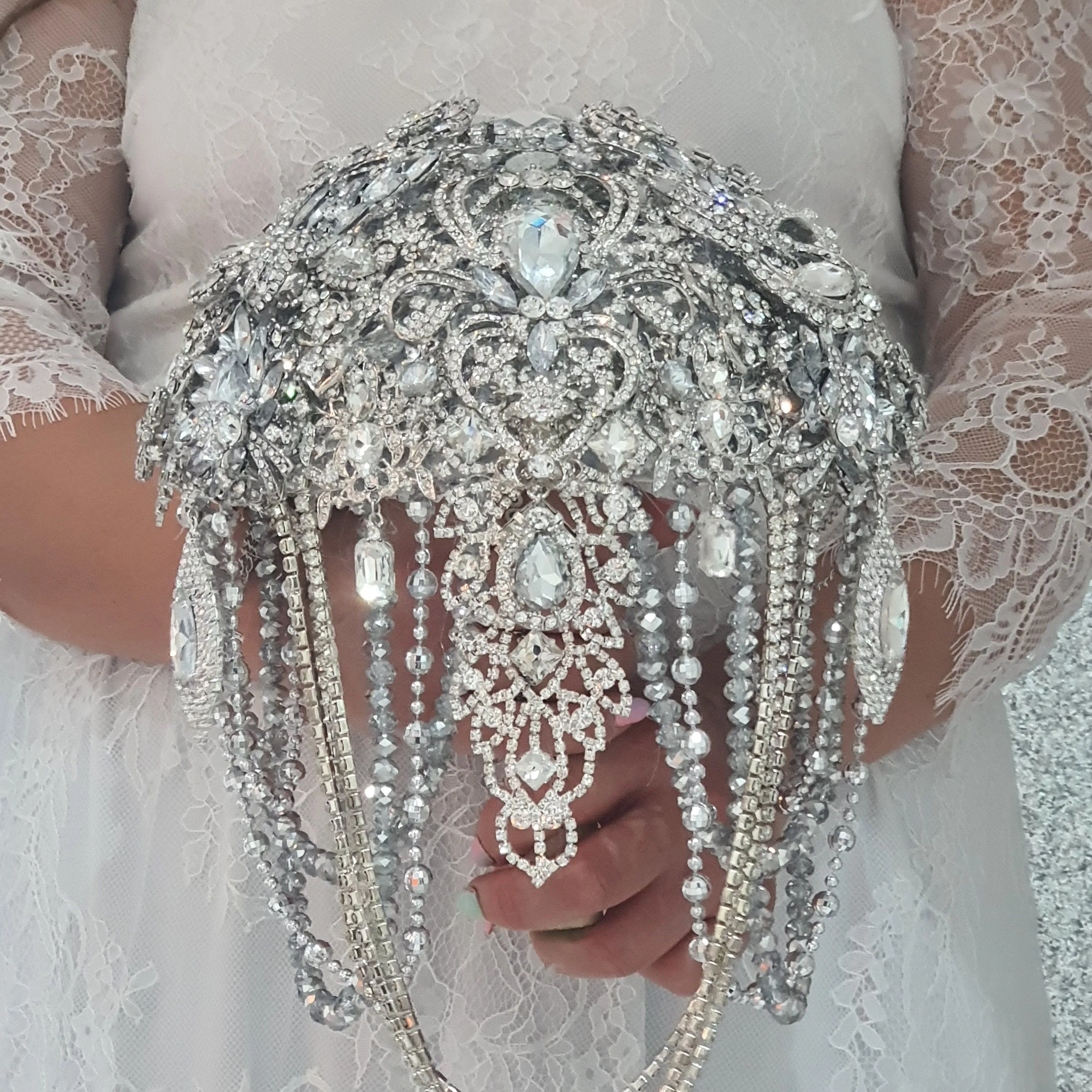 Brooch bouquet, Jewel crystal wedding bouquet. Crystal Bridal Brooch Bouquet, cascade Jewel bouquet