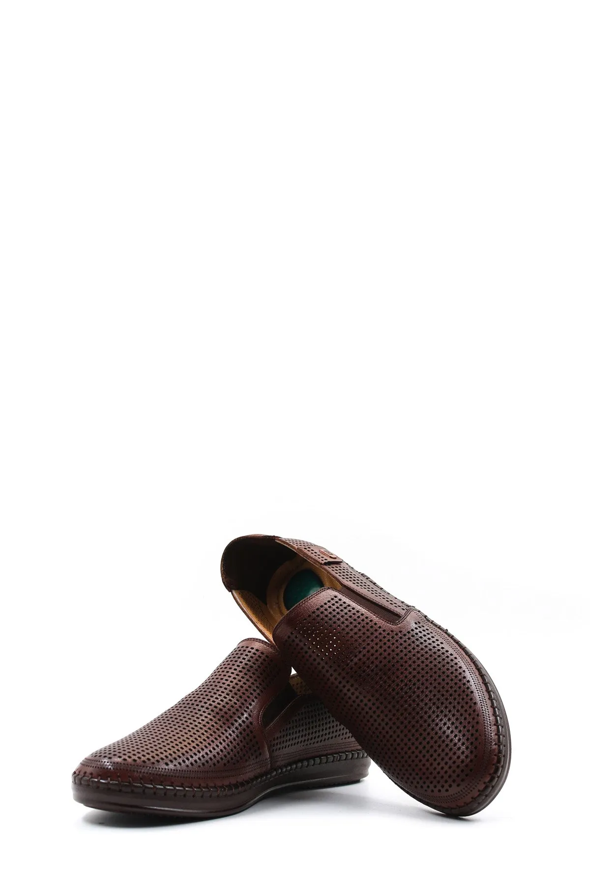 Brown Perforated Leather Loafers Wessi