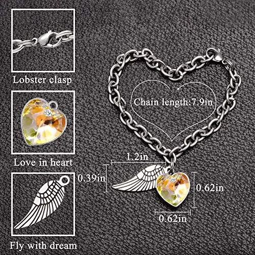 Btysun Crystal Heart Charm Bracelets for Women,Link Charm Bracelets Stainless Steel Link Bracelet Birthday Gifts for Women Teen