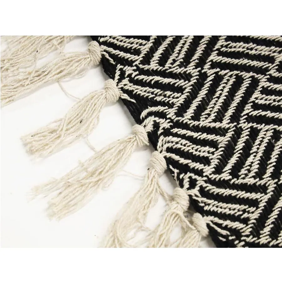 Carly Woven Cotton Throw - Black/Natural