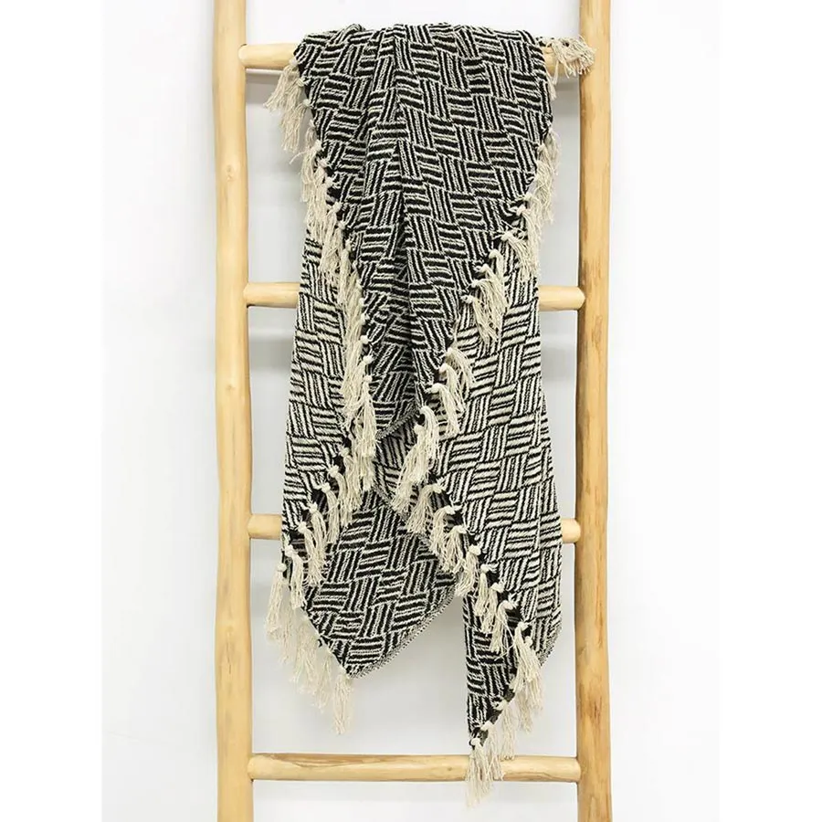 Carly Woven Cotton Throw - Black/Natural