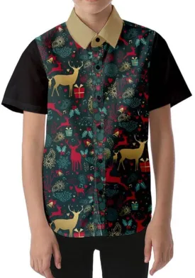 Christmas Reindeer Kids' Short Sleeve Shirt