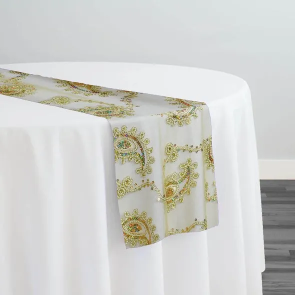 Cocoa Paisley Embroidery Table Runner in Gold