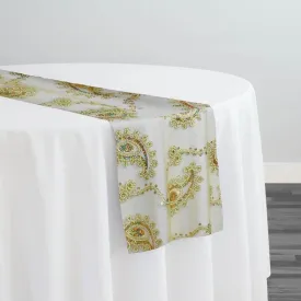 Cocoa Paisley Embroidery Table Runner in Gold