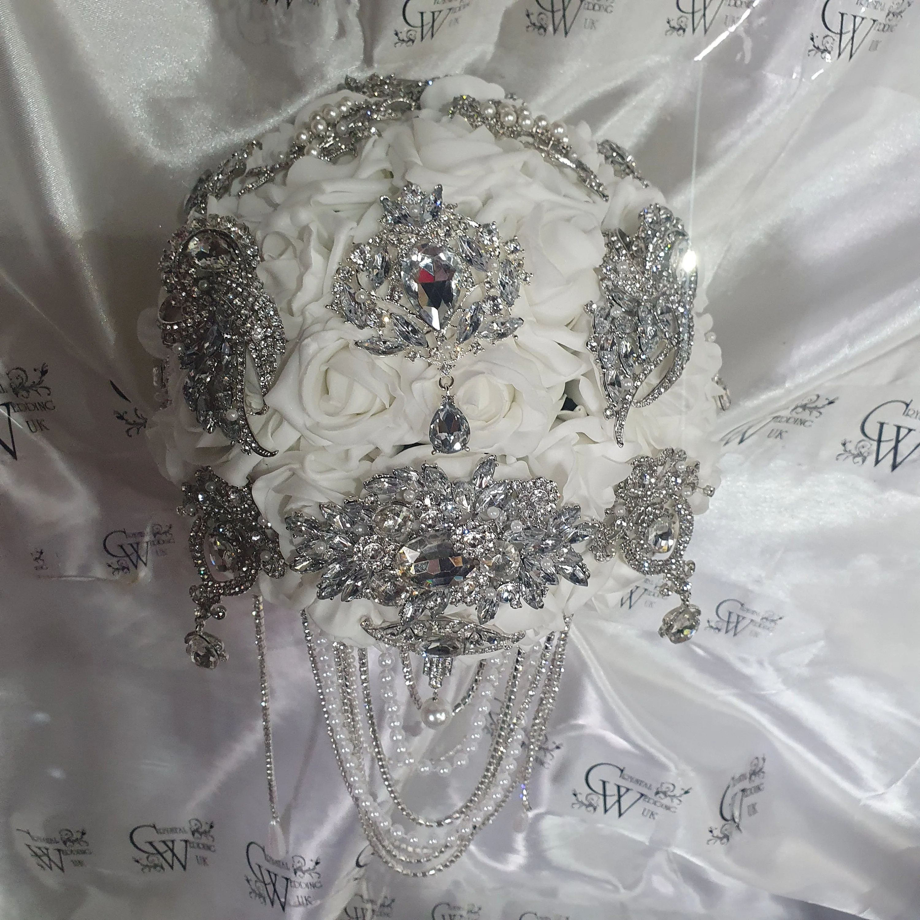 Crystal Brooch and Pearl drape  bouquet by Crystal wedding uk