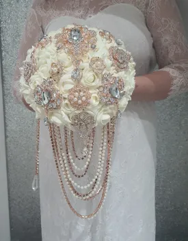 Crystal Brooch and Pearl drape  bouquet by Crystal wedding uk