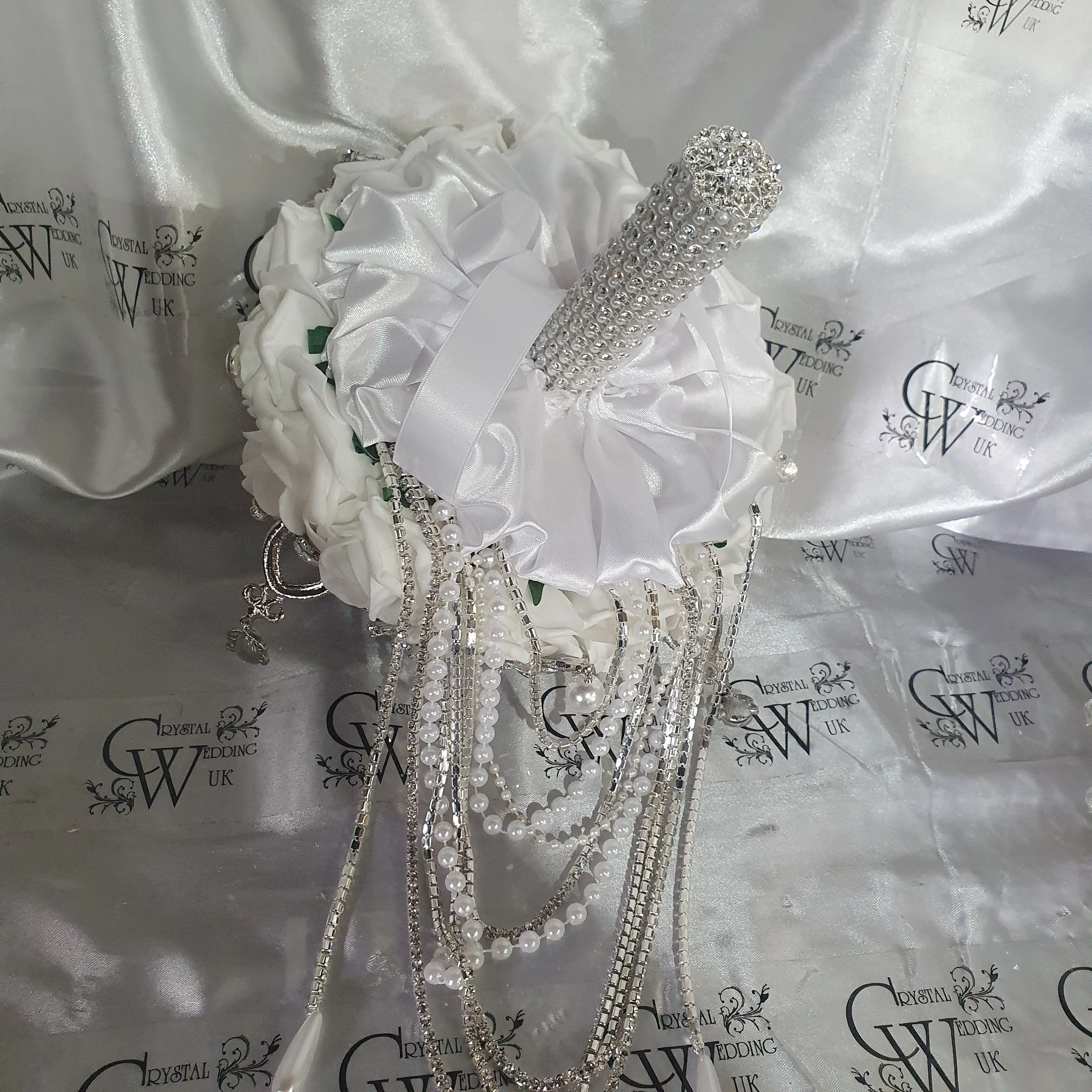 Crystal Brooch and Pearl drape  bouquet by Crystal wedding uk