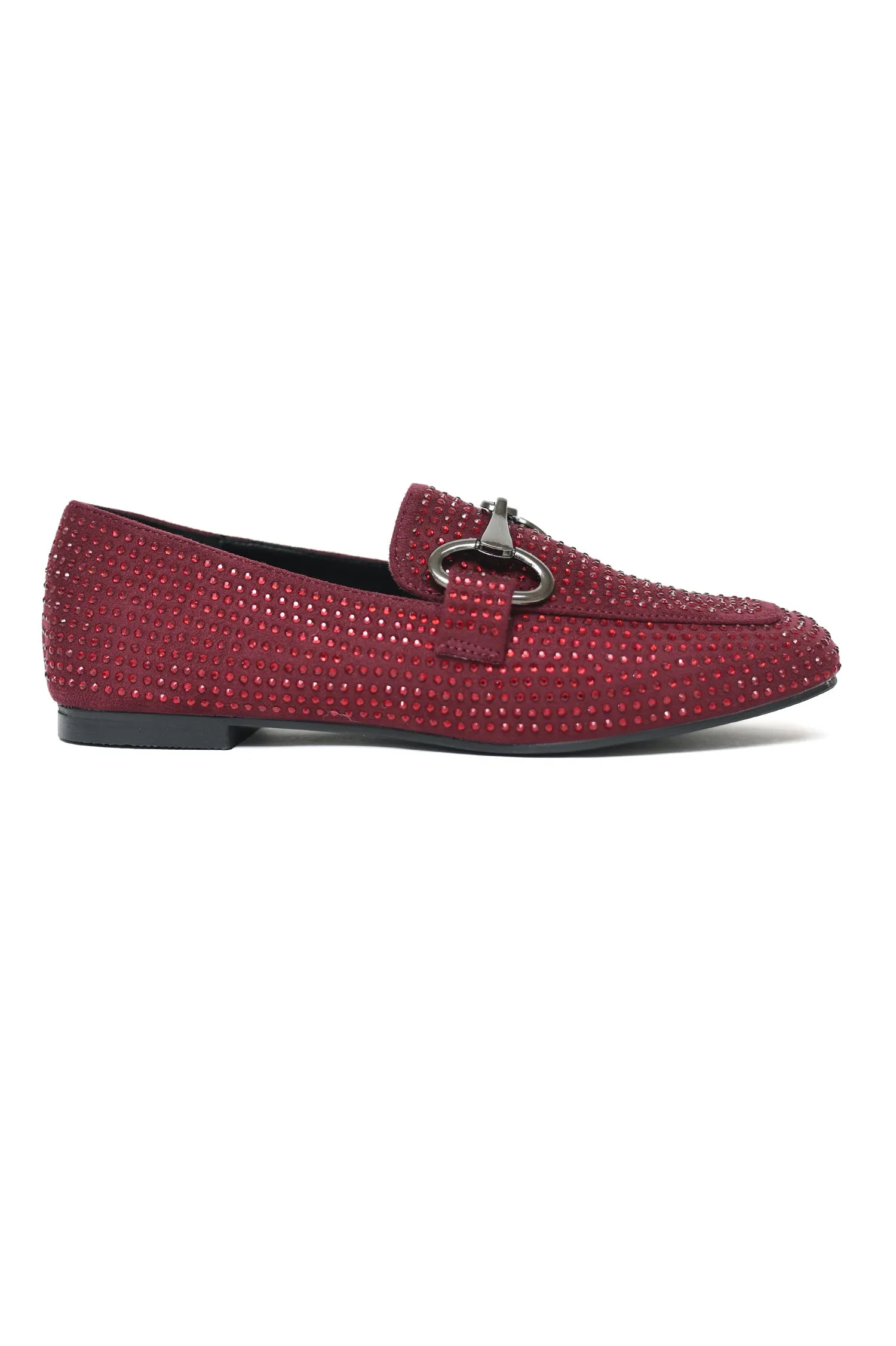 CRYSTAL STUDDED SUEDE LOAFERS-WINE