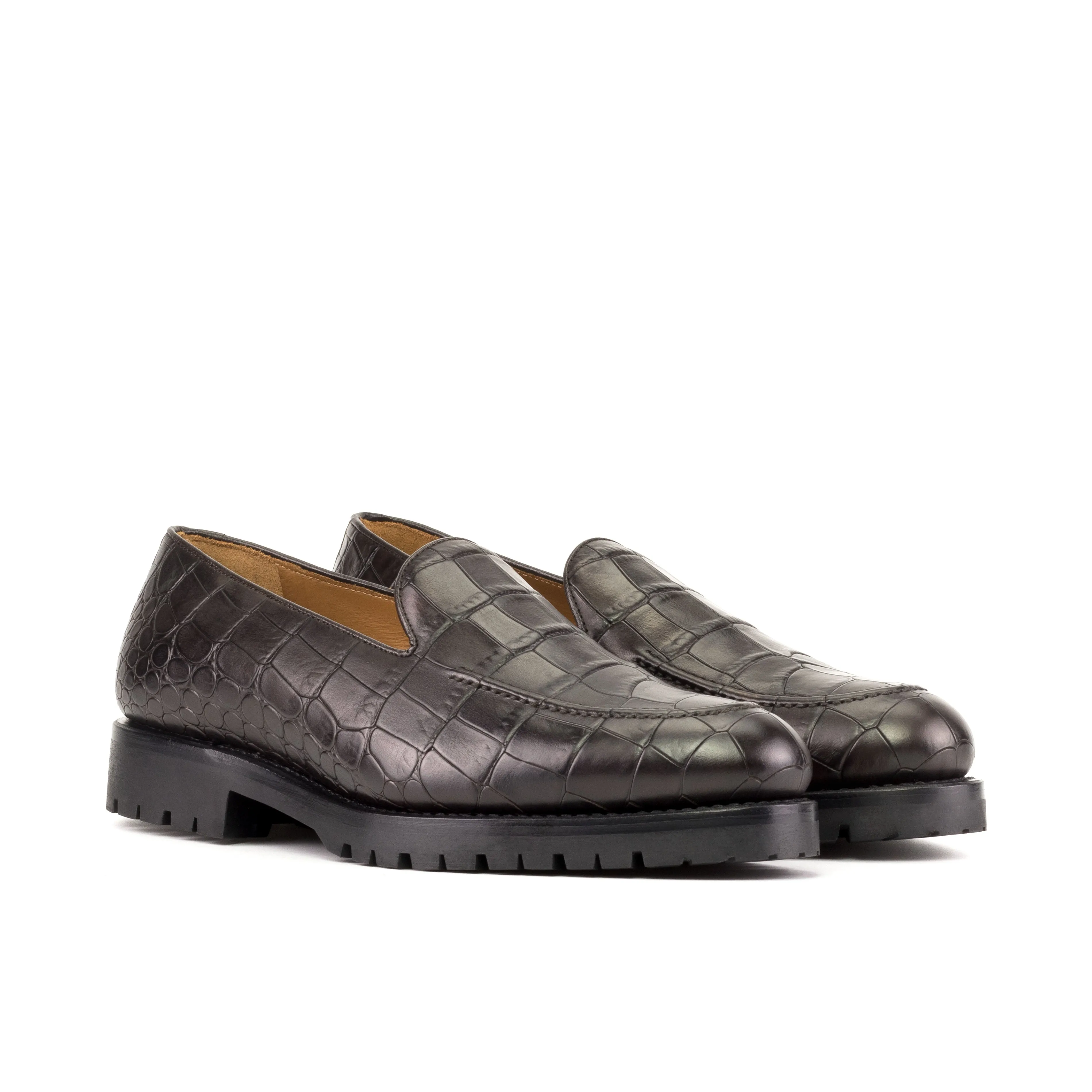 Dark Brown Croco Plain Loafers