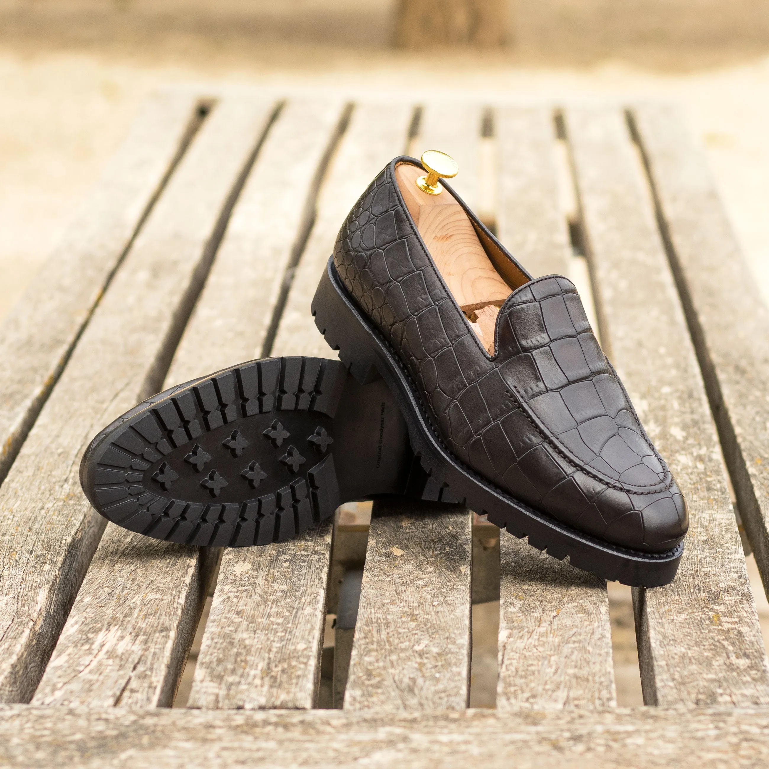 Dark Brown Croco Plain Loafers