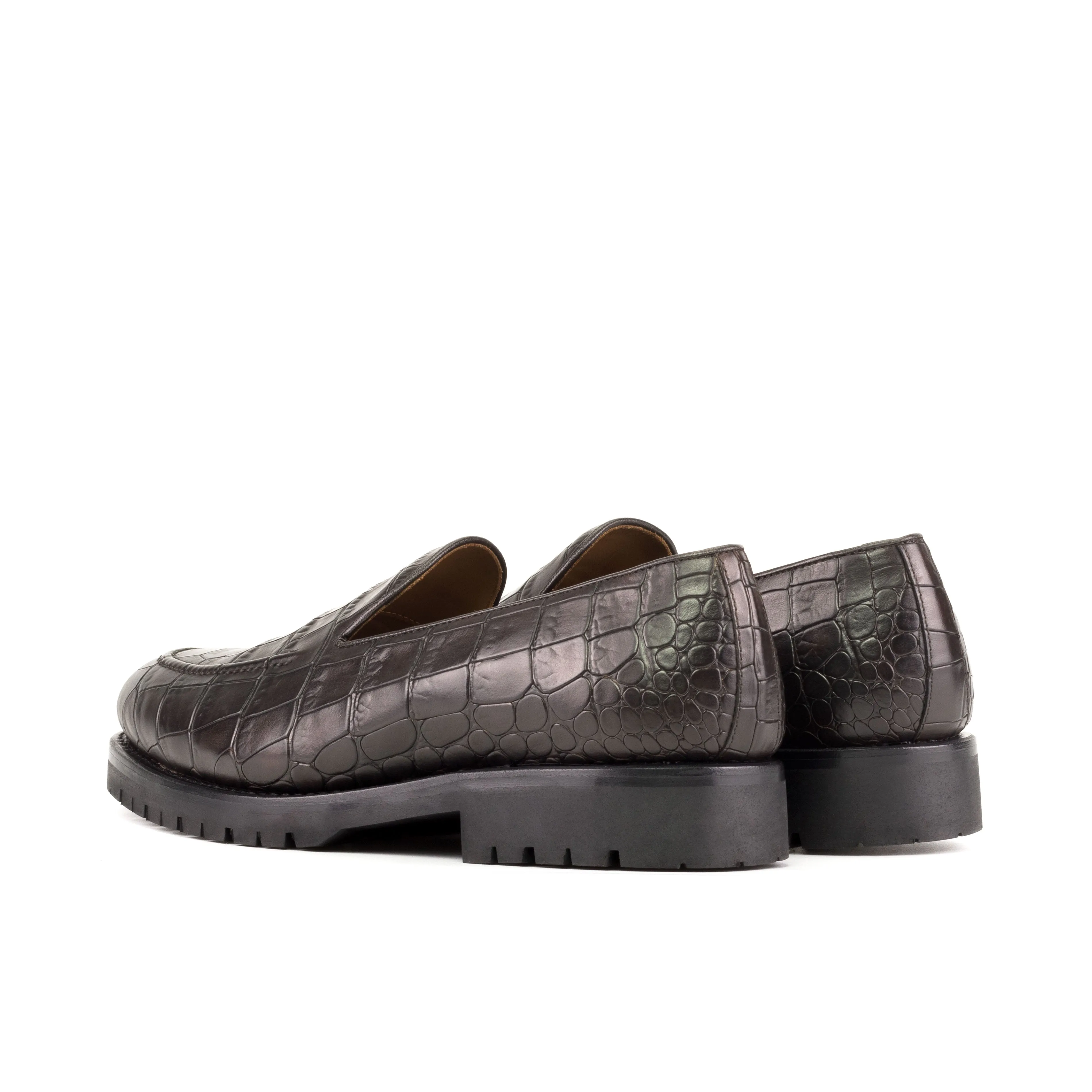 Dark Brown Croco Plain Loafers