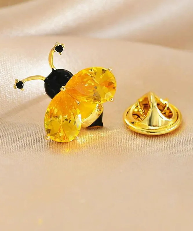 DIY Yellow Alloy Crystal Little Bee Brooches AB1067