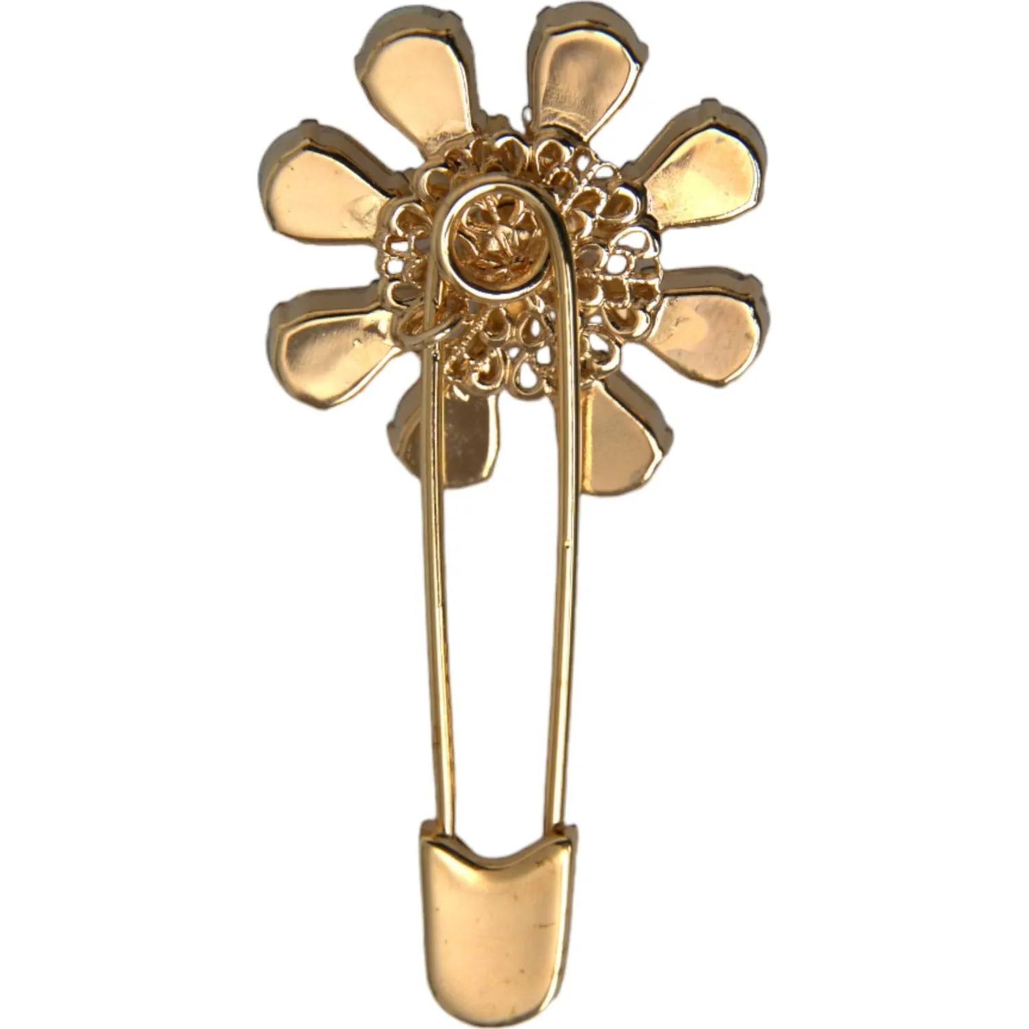 Dolce & Gabbana Gold Brass Floral Crystal Jewelry Brooch Pin