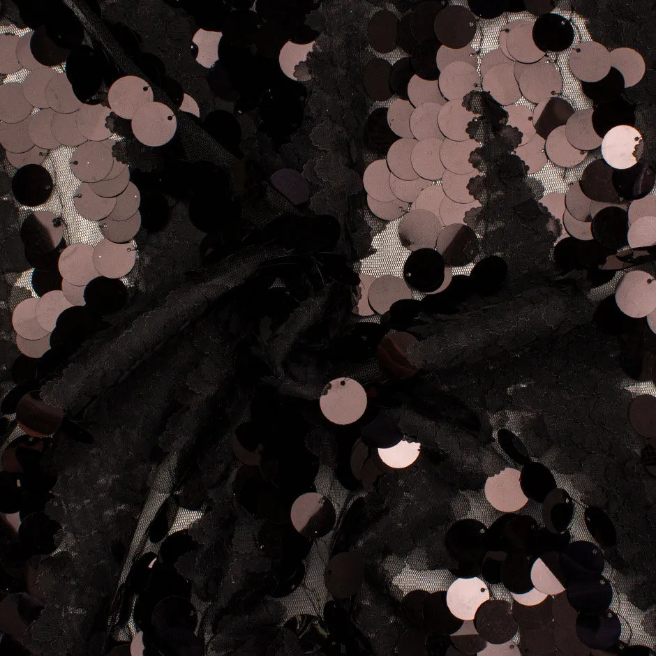 Ebony Black Tulle & Sequinned Embroidered Stretch Tulle