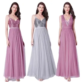 Elegant A Line V Neck Tulle Wedding Party Gowns