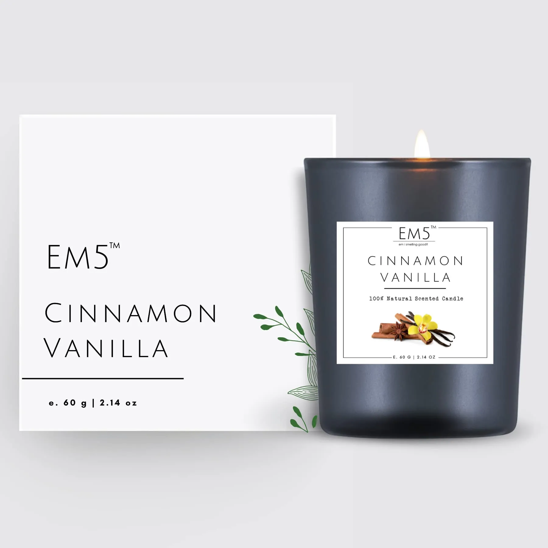 EM5™ Cinnamon Vanilla Scented Candle | Smokeless & Non-Toxic Candles for Home Decor & Aromatherapy | 60 Gm | Long Burning Time Up to 20 Hours | Best for Gifting